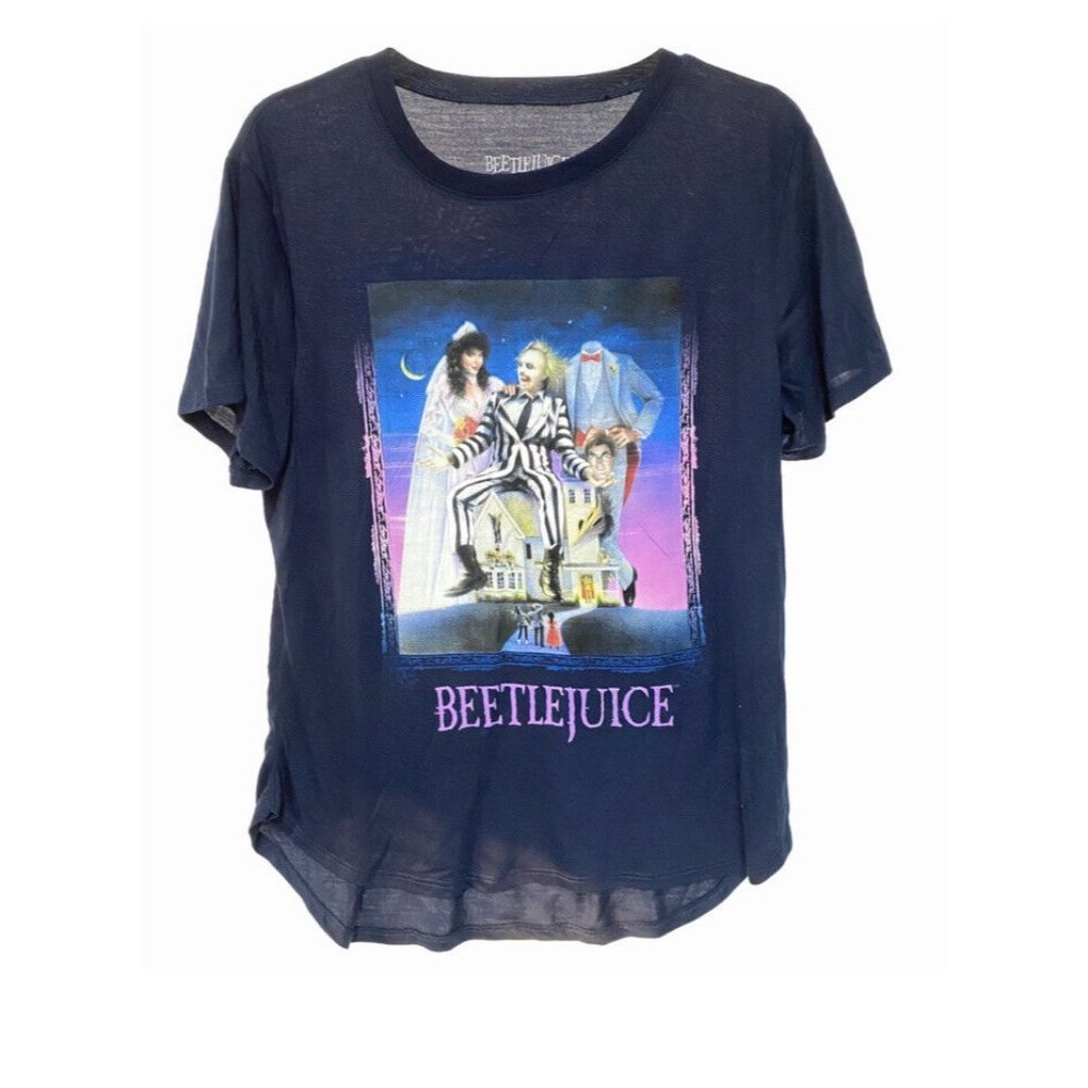 License Beetlejuice Juniors Short Sleeve Tee T-Shirt Size Medium M Navy blue New